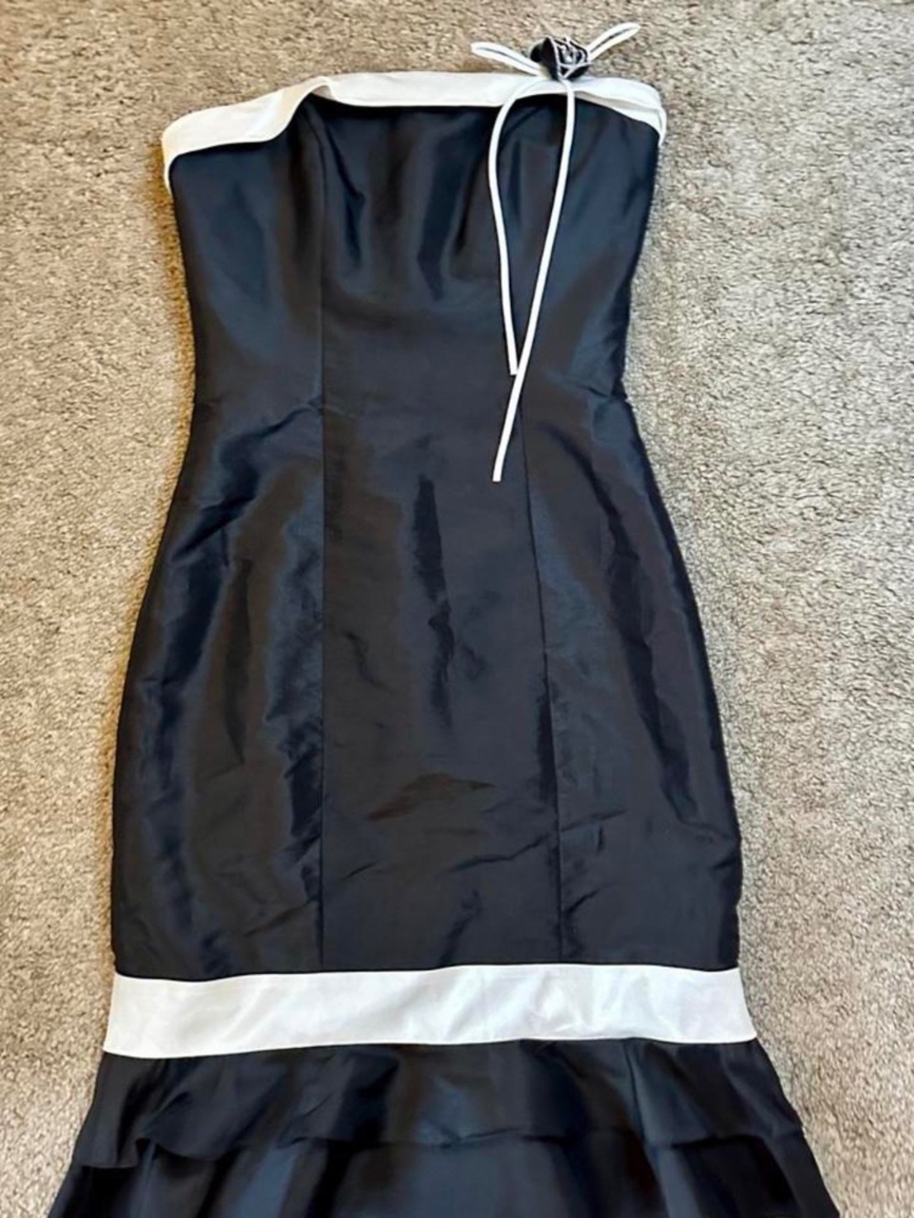 Black and White Strapless Midi Dress
